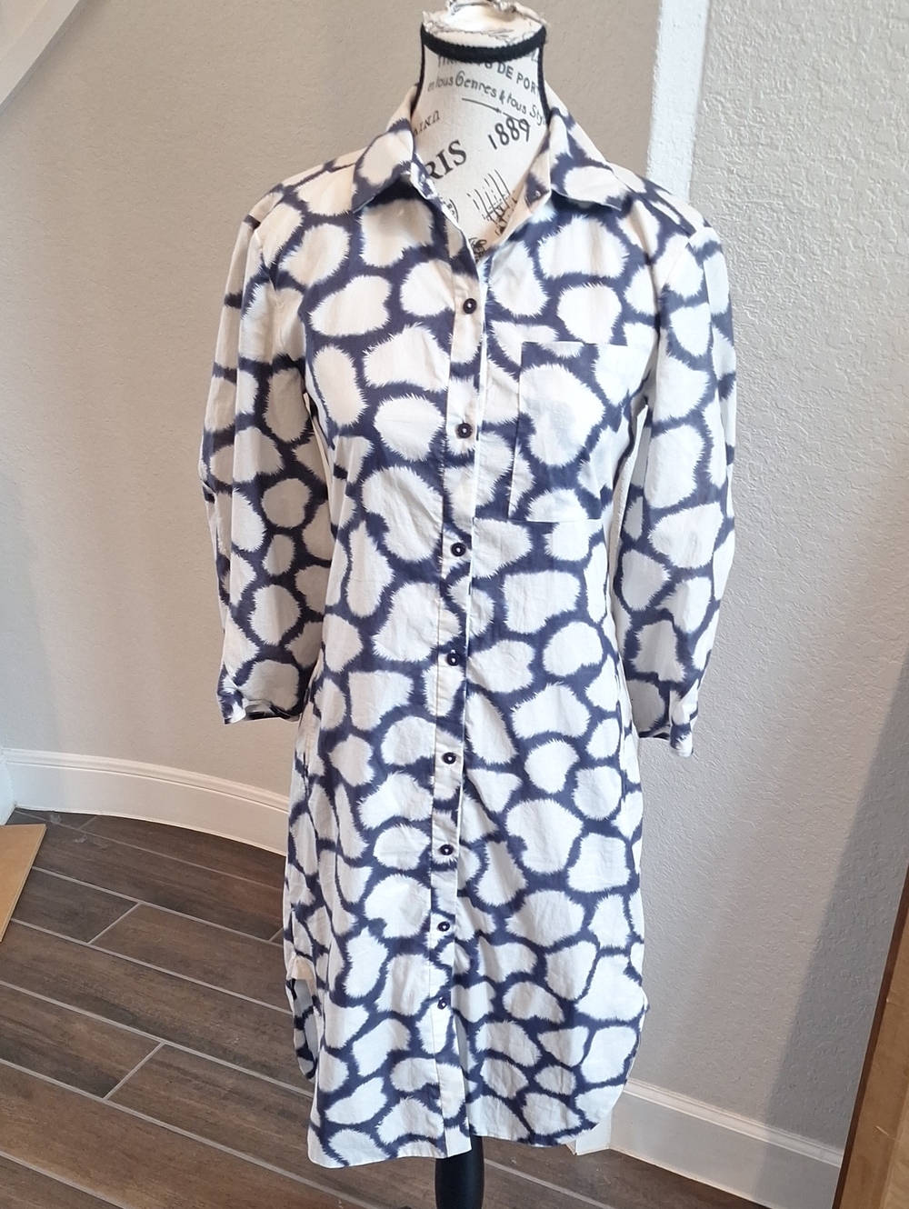 Diane Von Furstenberg Sophie Abstract-Print ¾ Sleeve Buttondown Shirt Dress 0